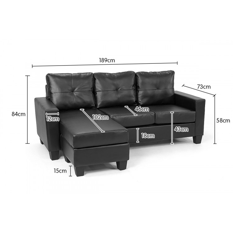 Corner Sofa Lounge Couch with Chaise - Black image 8