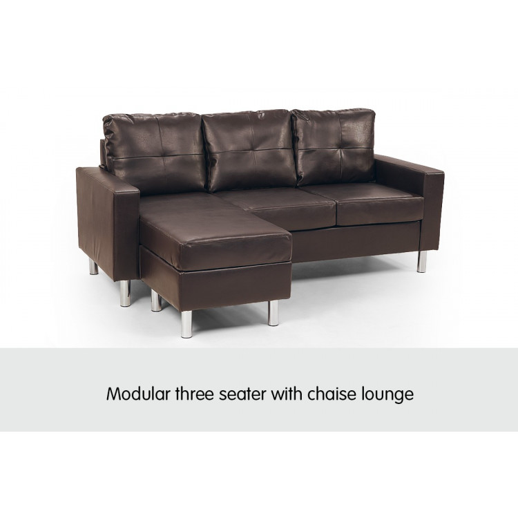 Corner Sofa Couch with Chaise - Brown image 3