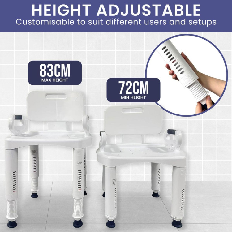 Orthonica Premium Adjustable Shower Chair with Armrests 158kg Capacity image 6