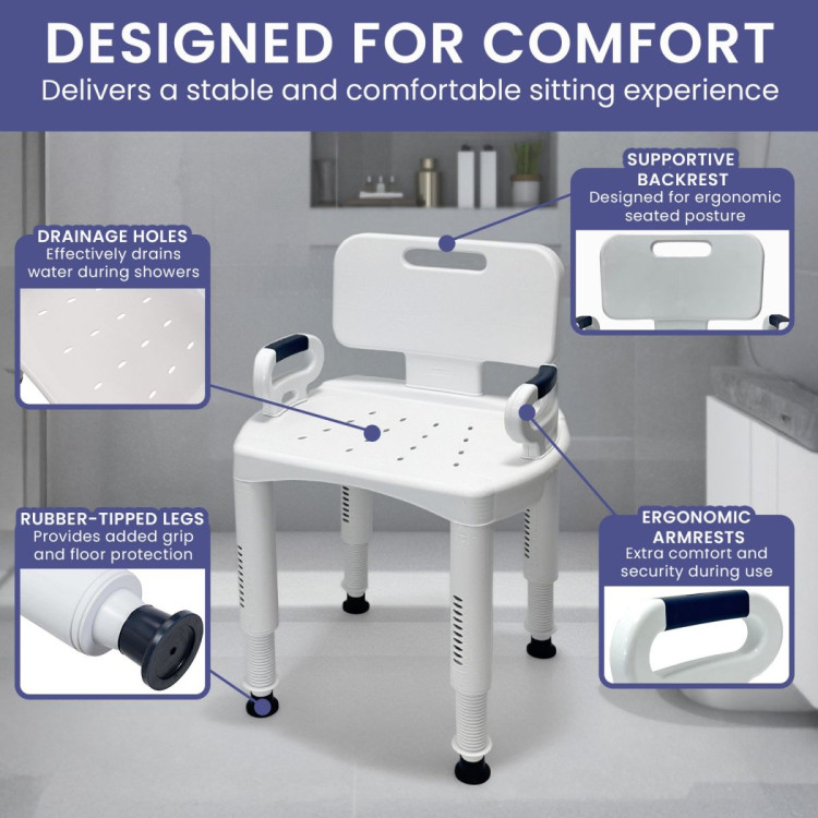 Orthonica Premium Adjustable Shower Chair with Armrests 158kg Capacity image 8