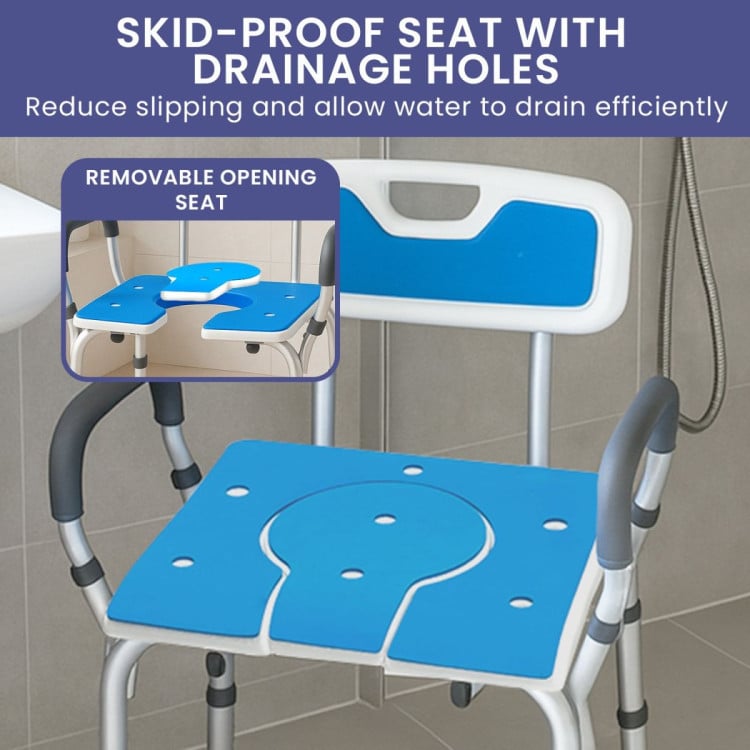 Orthonica Height-Adjustable Aluminium Commode Shower Chair with Armrests Backrest Armrests Soft Stool Seat Aid image 14
