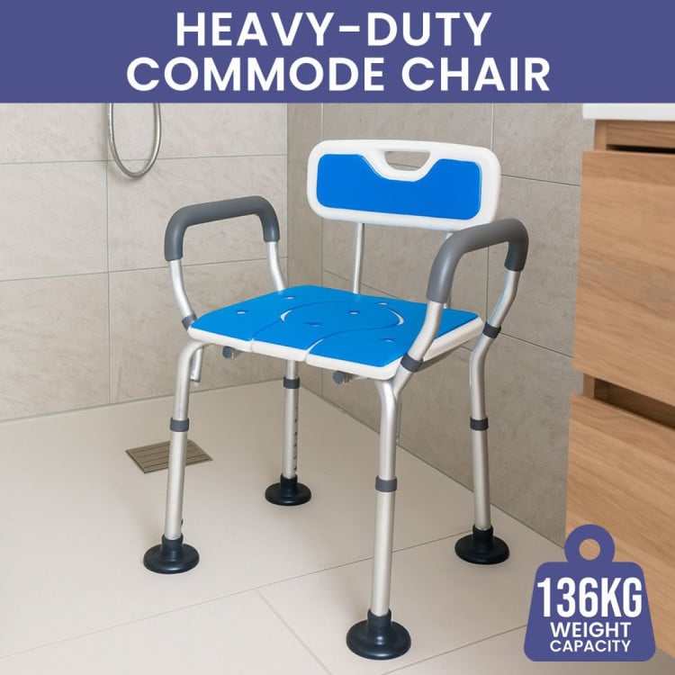Orthonica Height-Adjustable Aluminium Commode Shower Chair with Armrests Backrest Armrests Soft Stool Seat Aid image 15