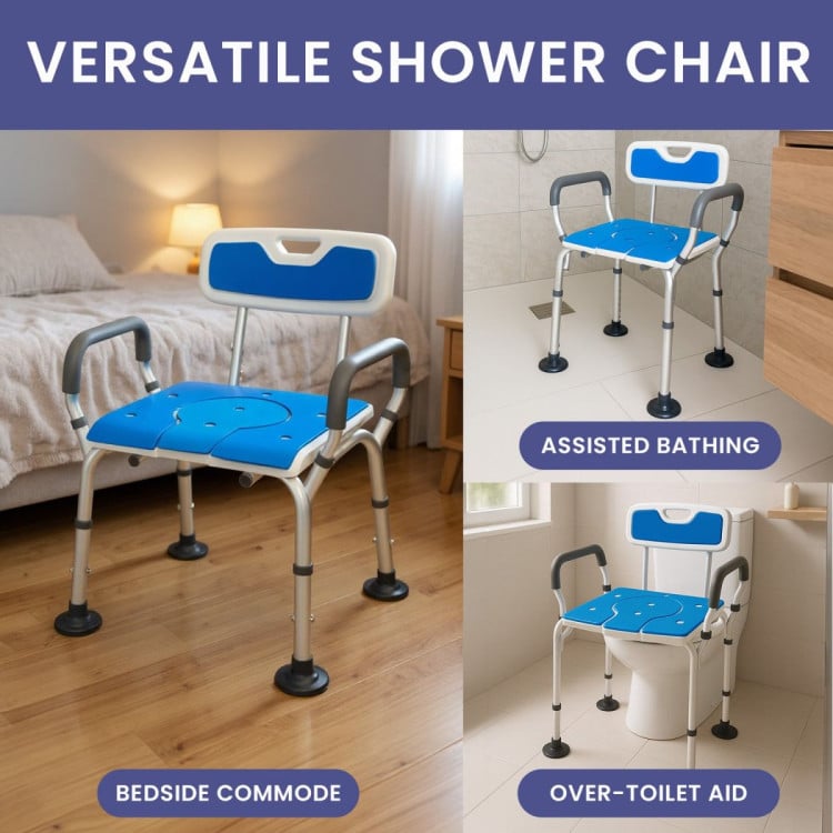 Orthonica Height-Adjustable Aluminium Commode Shower Chair with Armrests Backrest Armrests Soft Stool Seat Aid image 16