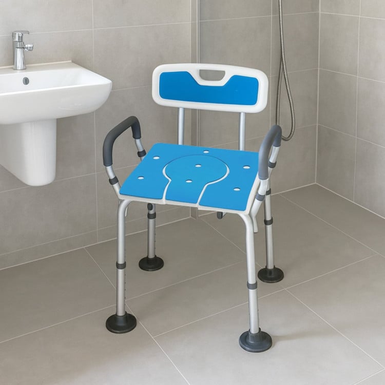 Orthonica Height-Adjustable Aluminium Commode Shower Chair with Armrests Backrest Armrests Soft Stool Seat Aid image 8