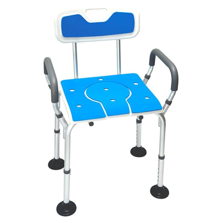 Orthonica Height-Adjustable Aluminium Commode Shower Chair with Armrests Backrest Armrests Soft Stool Seat Aid image 3