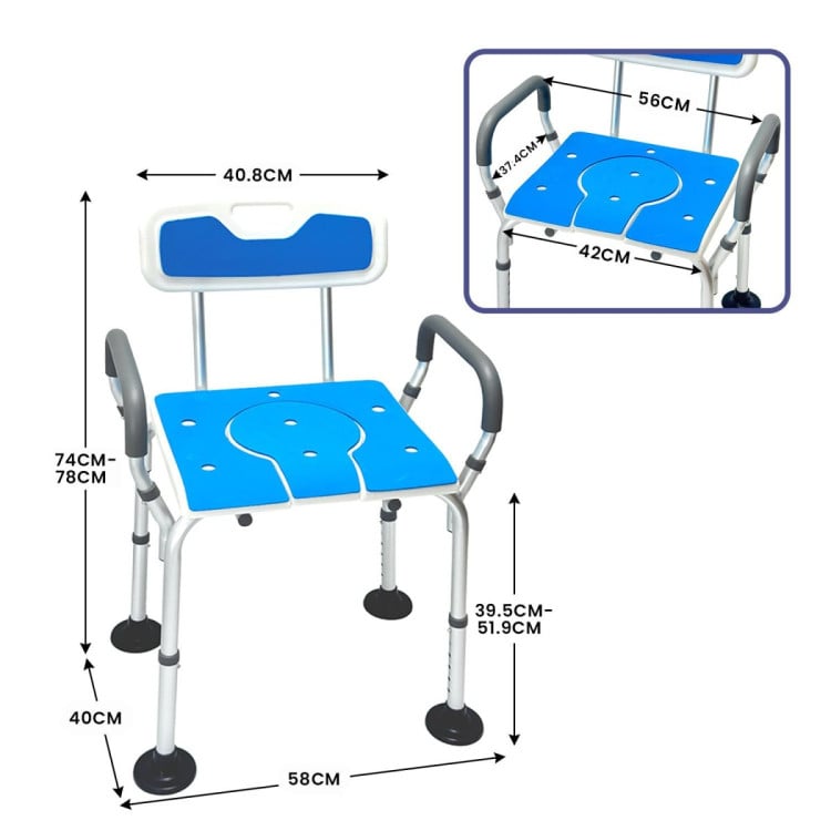 Orthonica Height-Adjustable Aluminium Commode Shower Chair with Armrests Backrest Armrests Soft Stool Seat Aid image 5