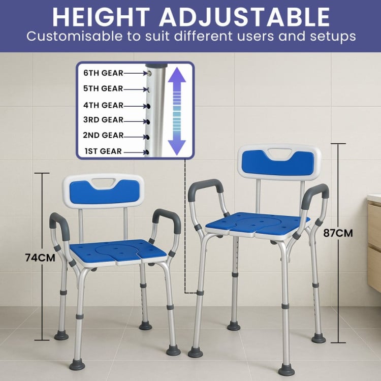 Orthonica Height-Adjustable Aluminium Commode Shower Chair with Armrests Backrest Armrests Soft Stool Seat Aid image 7