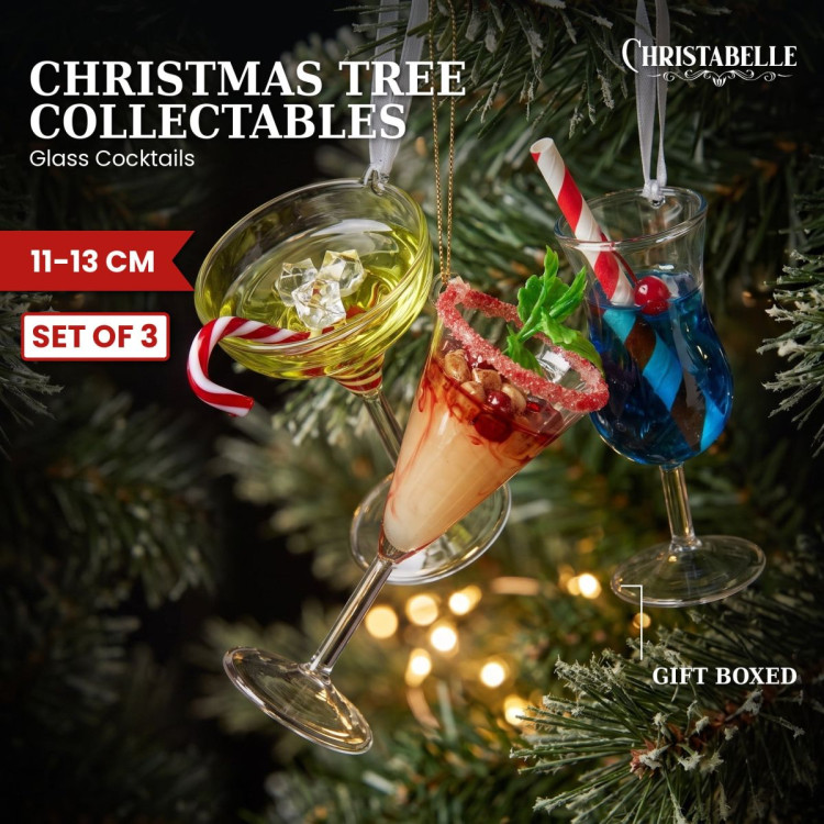 Christabelle 3 Glass Cocktail Christmas Ornaments Assorted Novelty 13cm Xmas Tree Decorations Hanging Baubles image 9