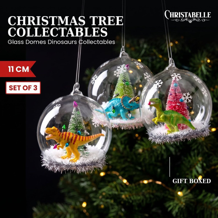 Christabelle 3 Glass Dome Christmas Ornaments Dinosaur Novelty Figures 11cm Xmas Tree Decorations Hanging Baubles image 8
