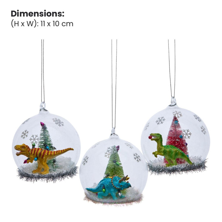 Christabelle 3 Glass Dome Christmas Ornaments Dinosaur Novelty Figures 11cm Xmas Tree Decorations Hanging Baubles image 3