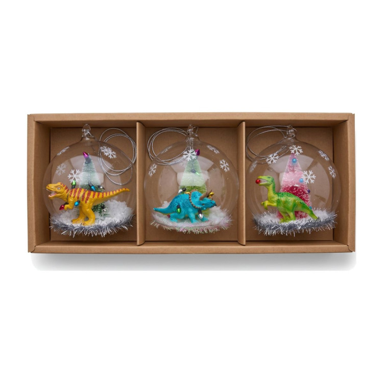 Christabelle 3 Glass Dome Christmas Ornaments Dinosaur Novelty Figures 11cm Xmas Tree Decorations Hanging Baubles image 4
