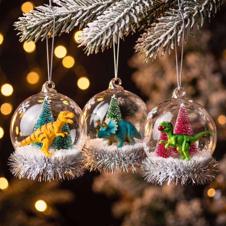 Christabelle 3 Glass Dome Christmas Ornaments Dinosaur Novelty Figures 11cm Xmas Tree Decorations Hanging Baubles image 7