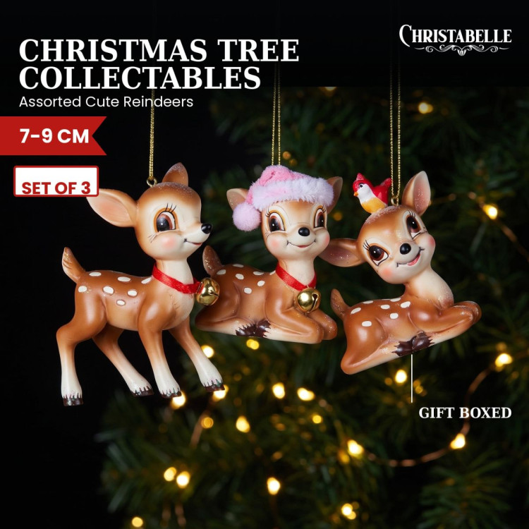 Christabelle 3 Reindeer Christmas Ornaments Assorted Cute Novelty Figures 9cm Xmas Tree Decorations Hanging Baubles image 9