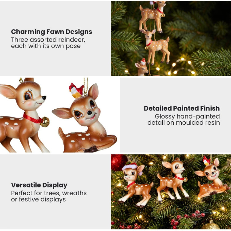 Christabelle 3 Reindeer Christmas Ornaments Assorted Cute Novelty Figures 9cm Xmas Tree Decorations Hanging Baubles image 5
