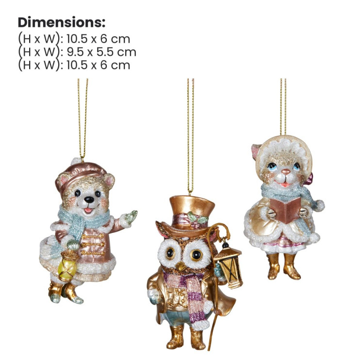 Christabelle 3 Victorian Animal Christmas Ornaments Assorted Novelty 10cm Xmas Tree Decorations Hanging Baubles image 3