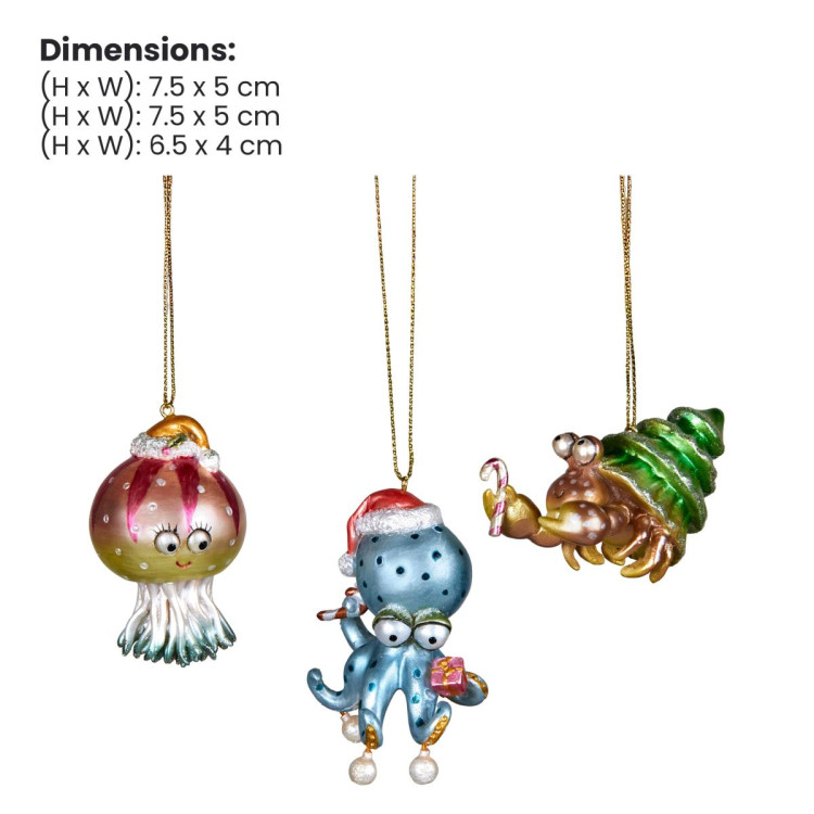 Christabelle 3 Sea Animal Christmas Ornaments Assorted Novelty Figures 7.5cm Xmas Tree Decorations Hanging Baubles image 3
