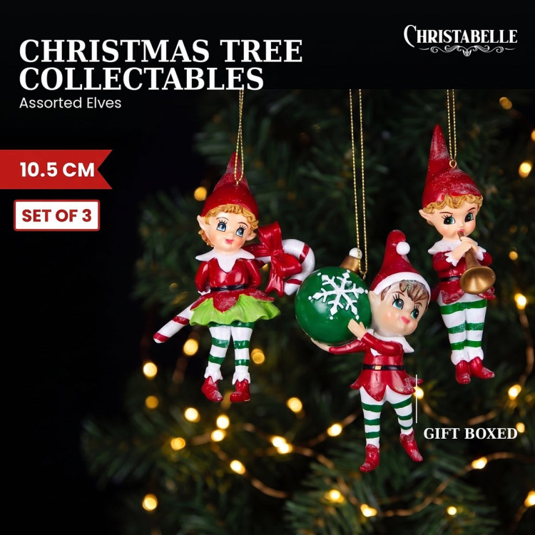 Christabelle 3 Elf Christmas Ornaments Assorted Novelty Figures 10.5cm Xmas Tree Decorations Hanging Baubles image 9