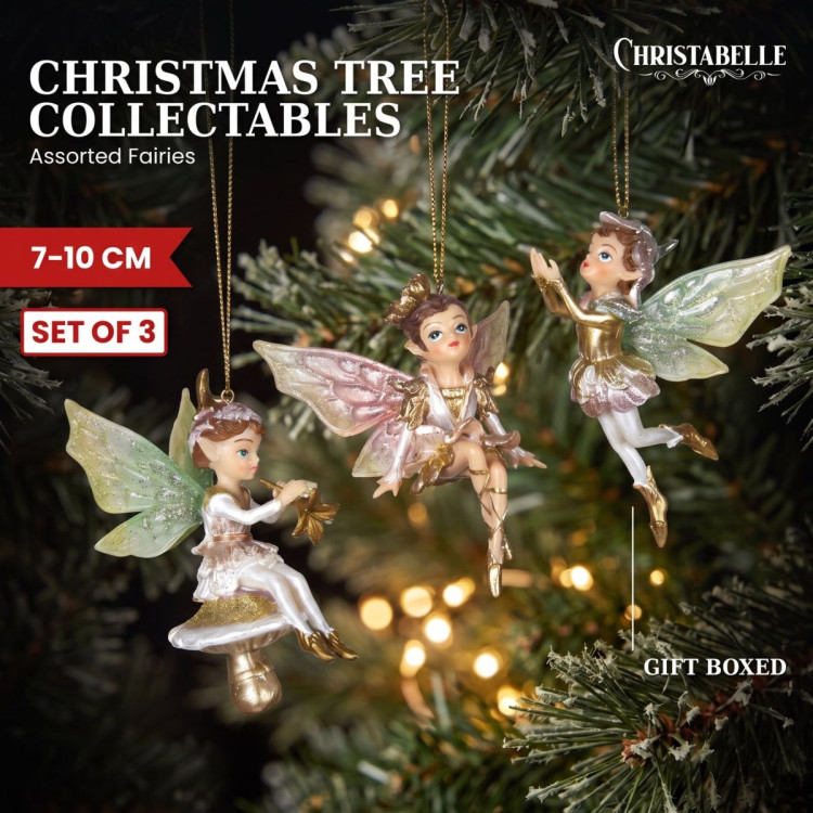 Christabelle 3 Fairy Christmas Ornaments Assorted Novelty Figures 10cm Xmas Tree Decorations Hanging Baubles image 10