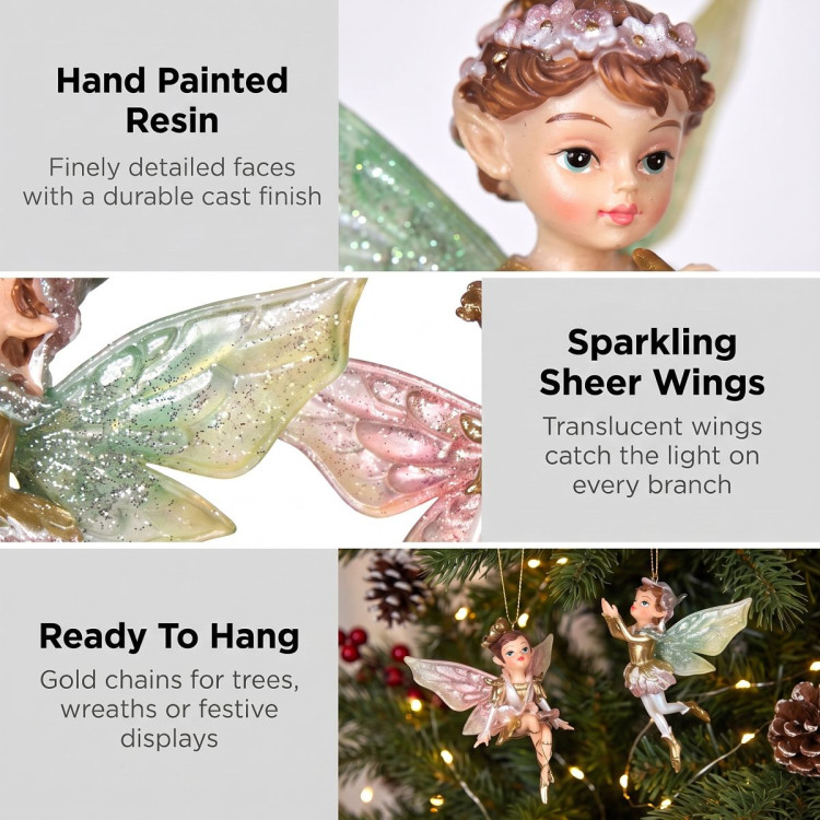 Christabelle 3 Fairy Christmas Ornaments Assorted Novelty Figures 10cm Xmas Tree Decorations Hanging Baubles image 5
