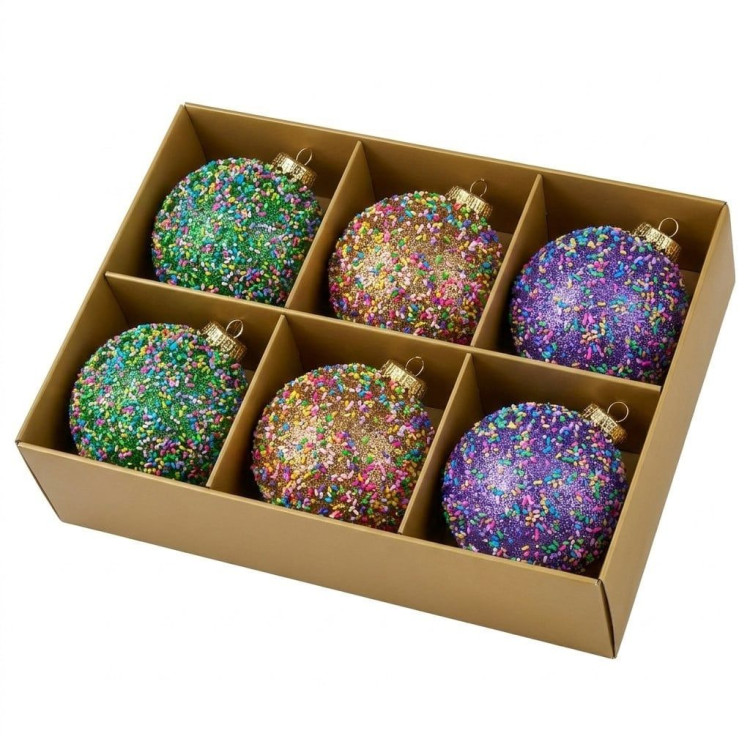 Christabelle 6 Beaded Glass Christmas Baubles Assorted 10cm Xmas Tree Decorations Hanging Ornaments Gift Boxed Set image 4