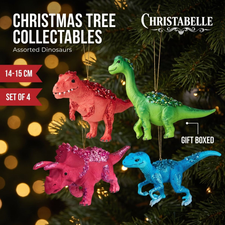 Christabelle 4 Dinosaur Christmas Ornaments Assorted Novelty Figures 15cm Xmas Tree Decorations Hanging Baubles image 9