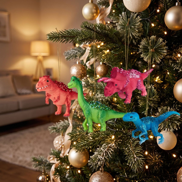 Christabelle 4 Dinosaur Christmas Ornaments Assorted Novelty Figures 15cm Xmas Tree Decorations Hanging Baubles image 7