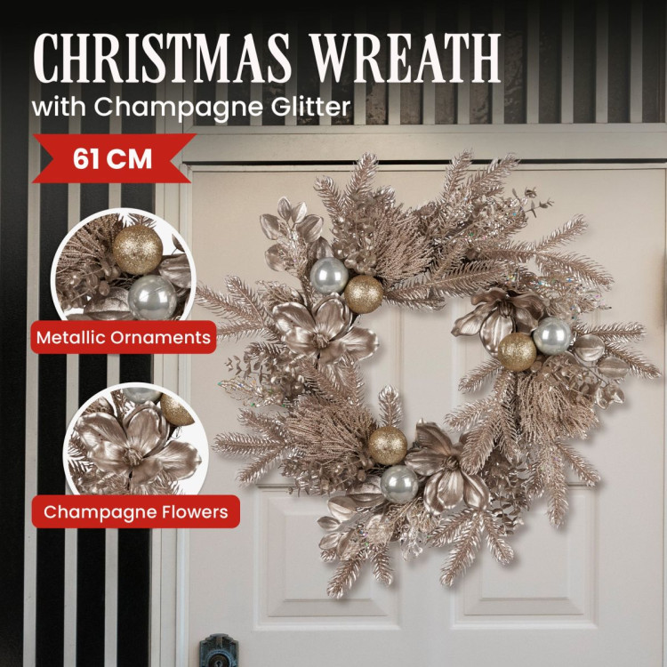 Christabelle Champagne Glitter Christmas Wreath - 61cm image 3