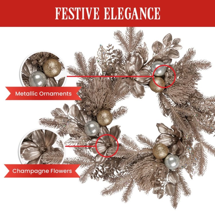 Champagne Glitter Christmas Wreath - 61cm image 6