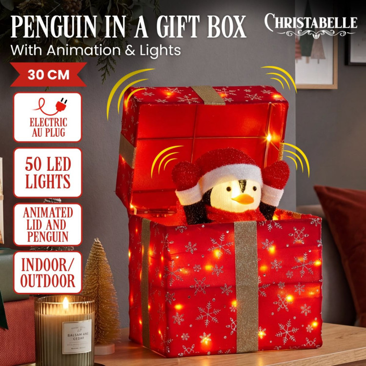Christabelle 30cm Animated Penguin Gift Box Christmas Light Up DisplayLED Outdoor Indoor Xmas Yard Lawn Statue image 6