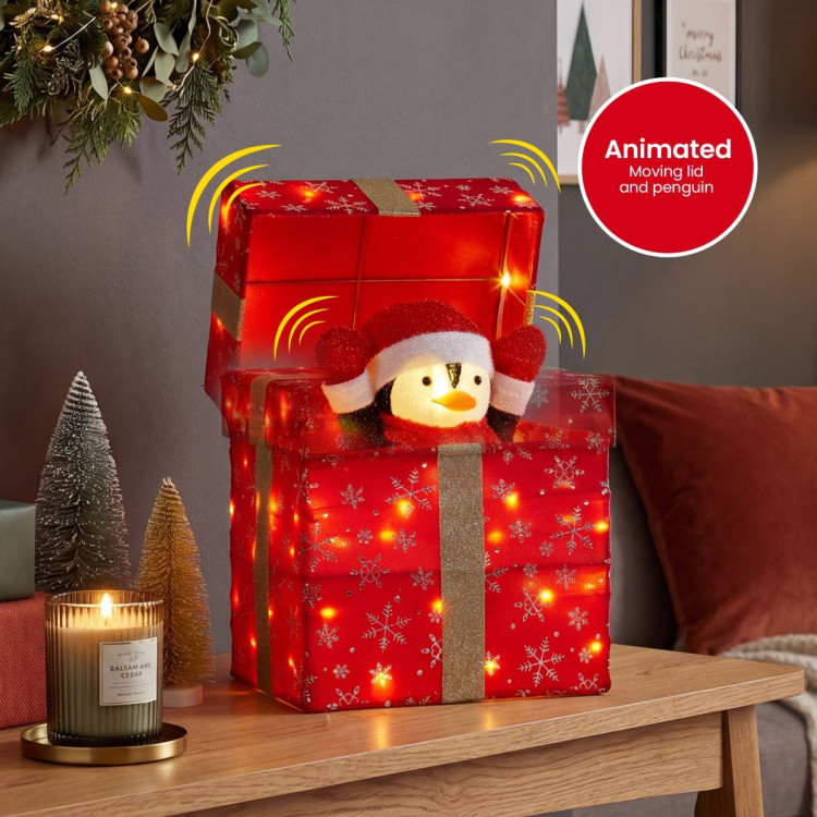 Christabelle 30cm Animated Penguin Gift Box Christmas Light Up DisplayLED Outdoor Indoor Xmas Yard Lawn Statue image 9