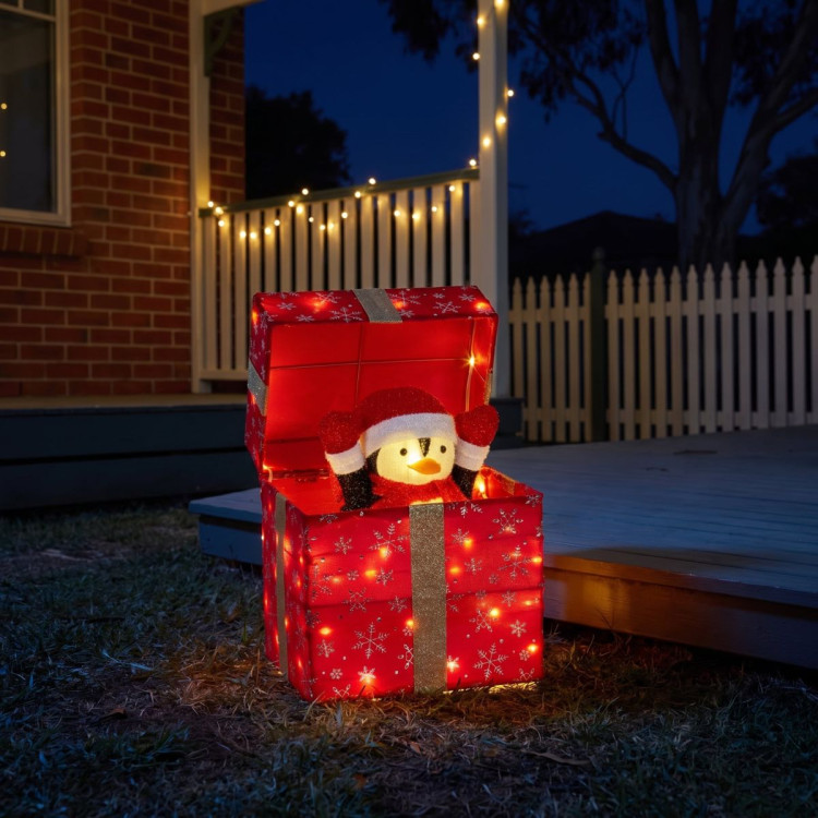 Christabelle 30cm Animated Penguin Gift Box Christmas Light Up DisplayLED Outdoor Indoor Xmas Yard Lawn Statue image 3