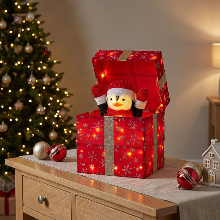 Christabelle 30cm Animated Penguin Gift Box Christmas Light Up DisplayLED Outdoor Indoor Xmas Yard Lawn Statue image 4