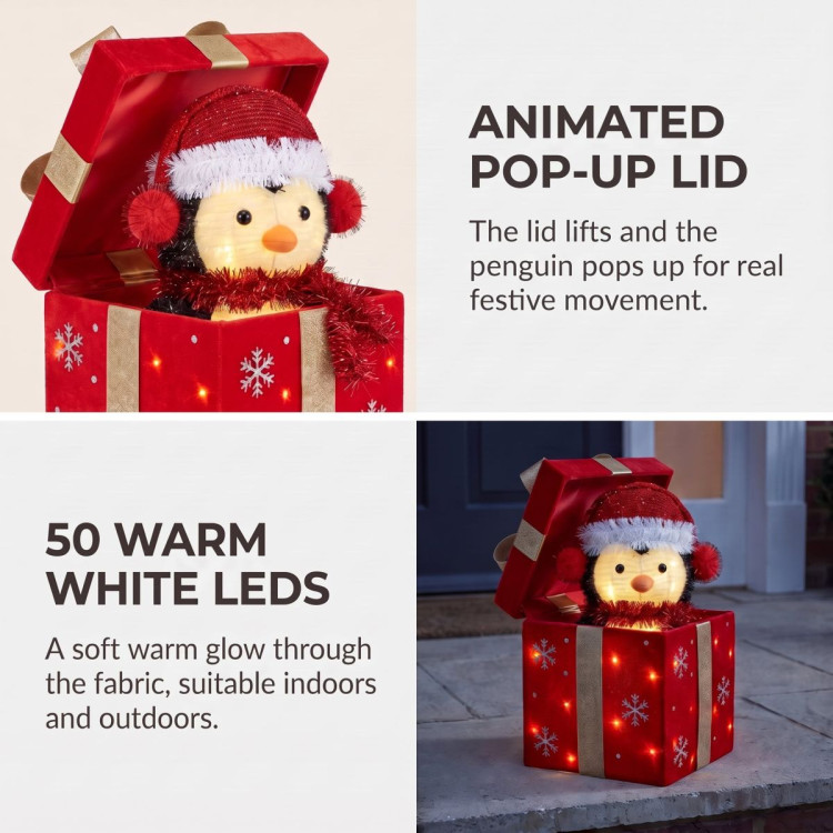 Christabelle 30cm Animated Penguin Gift Box Christmas Light Up DisplayLED Outdoor Indoor Xmas Yard Lawn Statue image 5