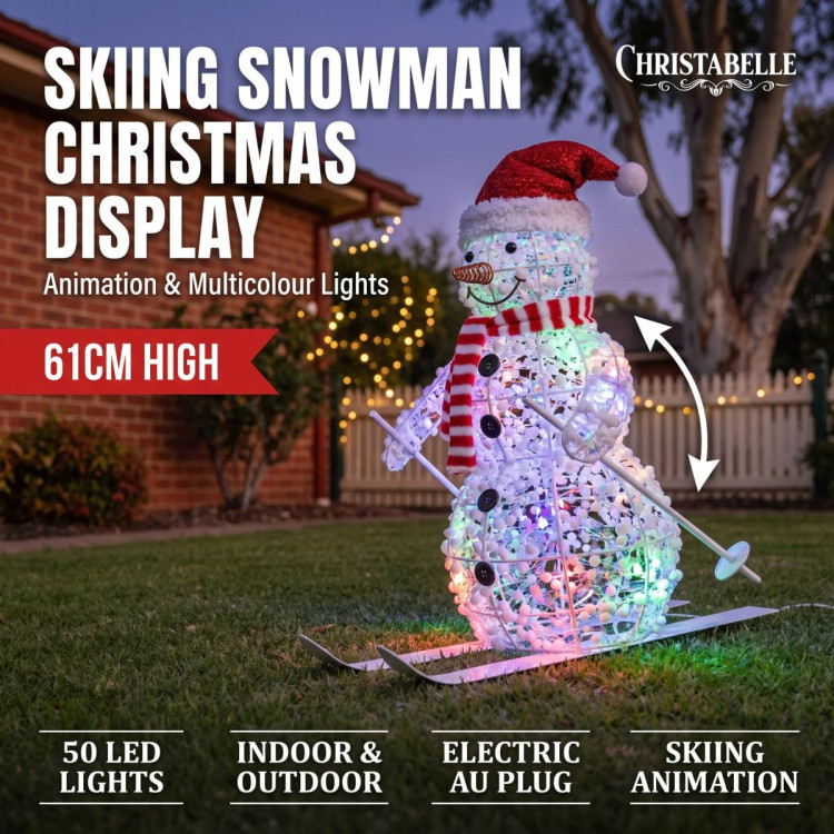 Christabelle 61cm Animated Skiing Snowman Christmas Light Up Display LED Outdoor Indoor Xmas Yard Lawn Statue Home Decor image 3