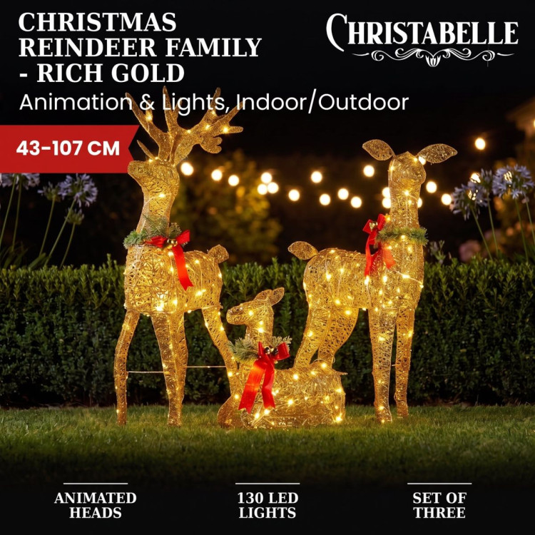 Christabelle 3 Reindeer Family Christmas Light Up Display 1.07m Rich Gold Animated Outdoor Indoor Xmas Yard Lawn Statue image 3