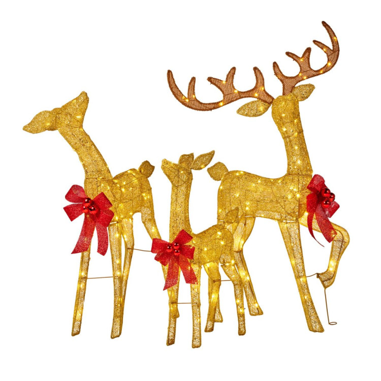 Christabelle 3 Reindeer Family Christmas Light Up Display 1.25m Gold Mesh Animated Outdoor Indoor Xmas Yard Lawn Statue image 3