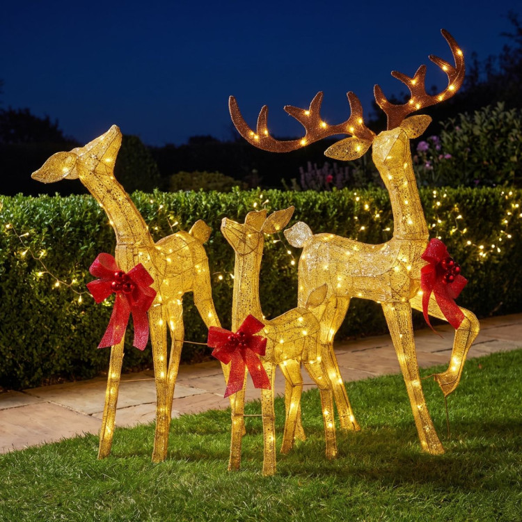 Christabelle 3 Reindeer Family Christmas Light Up Display 1.25m Gold Mesh Animated Outdoor Indoor Xmas Yard Lawn Statue image 10