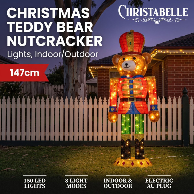 Christabelle 1.47m Teddy Bear Nutcracker Christmas Light Up Display LED Outdoor Indoor Xmas Yard Lawn Statue Home Decor image 3