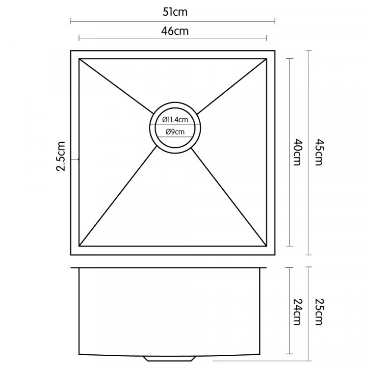 304 Stainless Steel Undermount Topmount Kitchen Laundry Sink - 510 x 450mm image 4