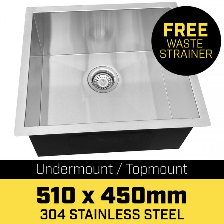 304 Stainless Steel Undermount Topmount Kitchen Laundry Sink - 510 x 450mm image 5