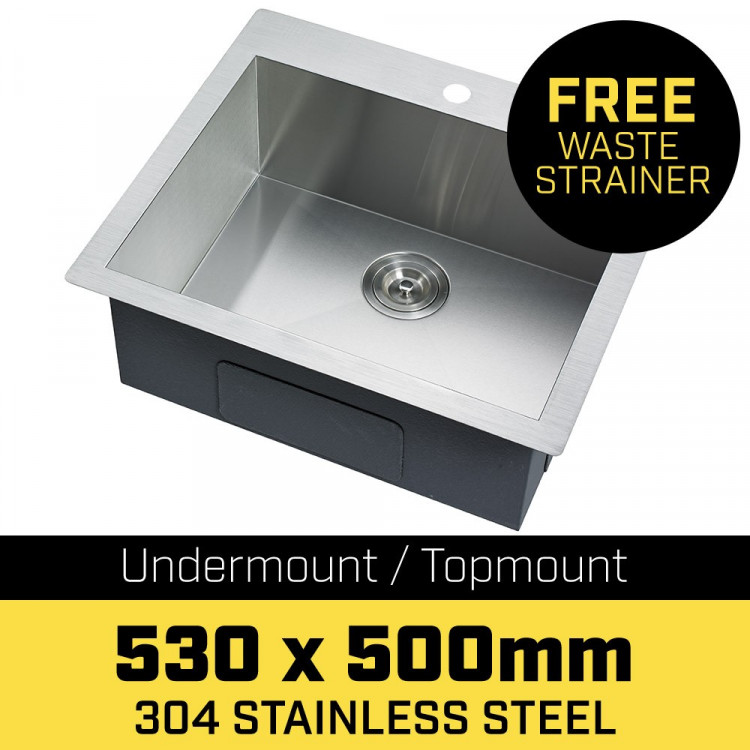 304 Stainless Steel Undermount Topmount Kitchen Laundry Sink - 530 x 500mm image 4