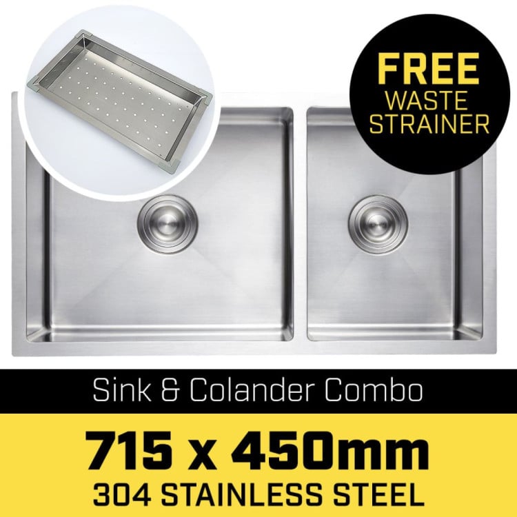 Kartrite 304 Stainless Steel Kitchen Sink 715 x 450mm Single Bowl Undermount Drop-In Laundry Sink with Strainer Waste image 3