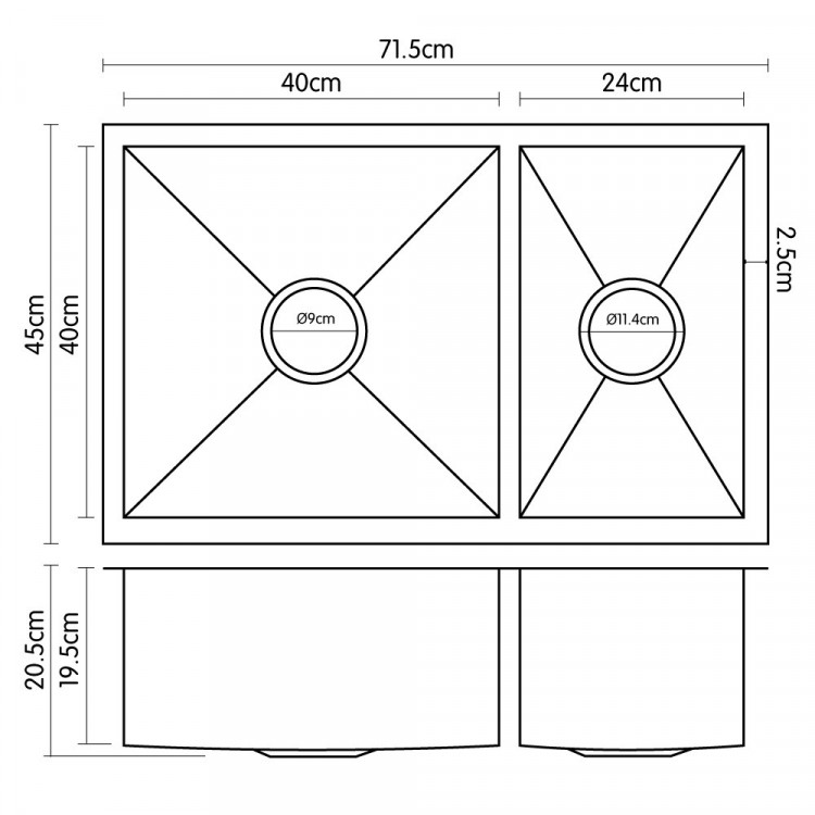 304 Stainless Steel Undermount Topmount Kitchen Laundry Sink - 715 x 450mm image 6
