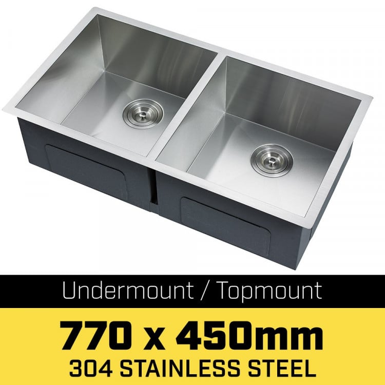 304 Stainless Steel Undermount Topmount Kitchen Laundry Sink - 770 x 450mm image 3