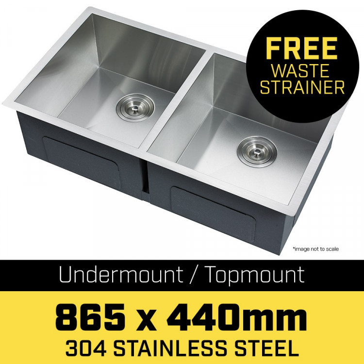 304 Stainless Steel Undermount Topmount Kitchen Laundry Sink - 865 x 440mm image 4