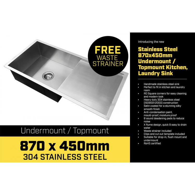 304 Stainless Steel Sink - 870 x 450mm image 5