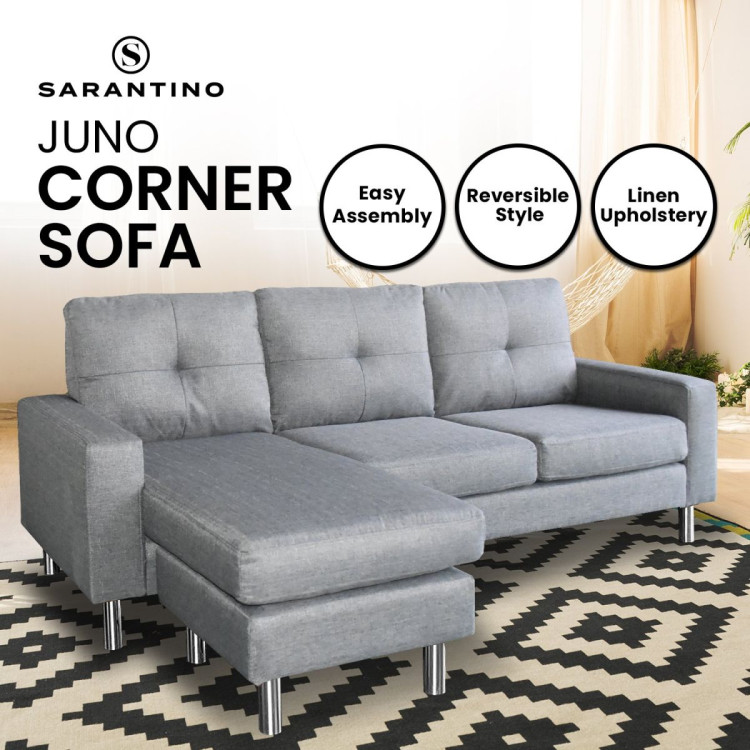 Linen Corner Sofa Couch Lounge Chaise with Metal Legs - Grey image 3