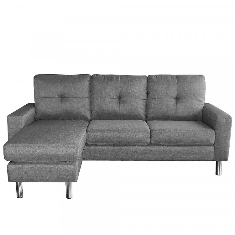Linen Corner Sofa Couch Lounge Chaise with Metal Legs Grey