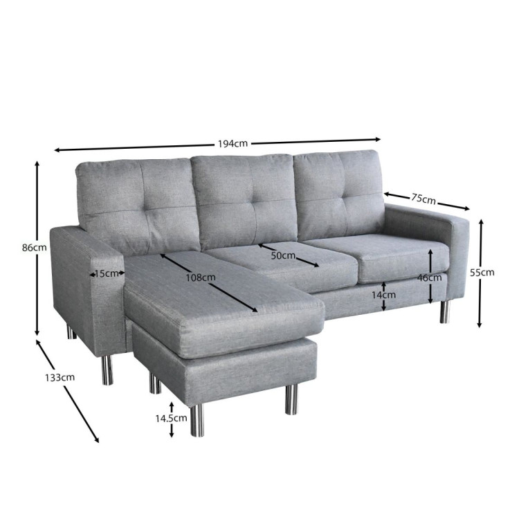 Linen Corner Sofa Couch Lounge Chaise with Metal Legs - Grey image 4