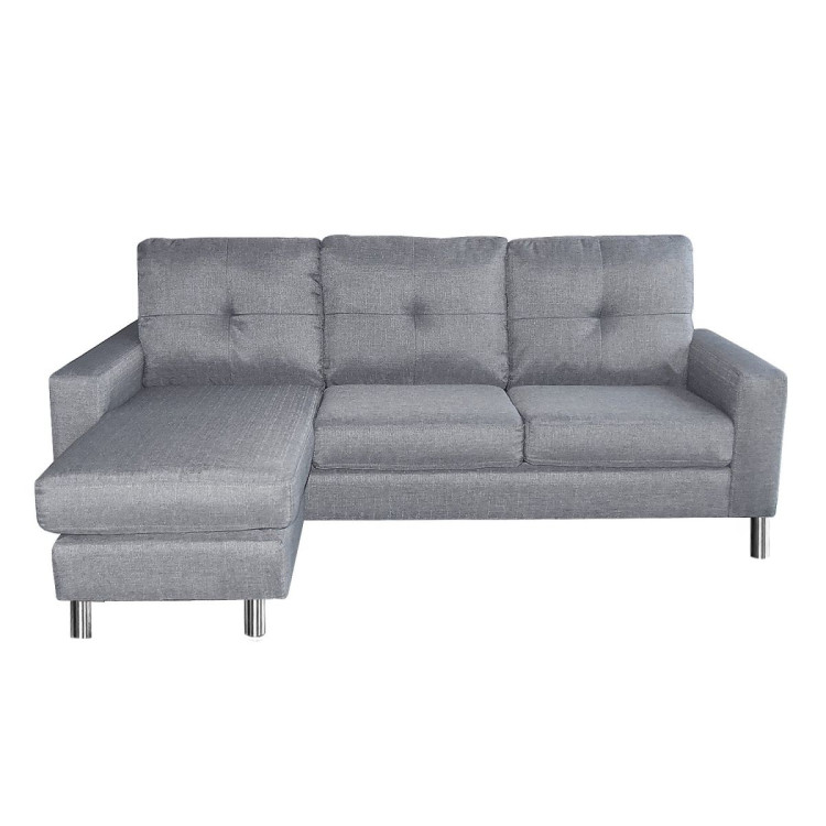 Linen Corner Sofa Couch Lounge Chaise with Metal Legs - Grey image 5